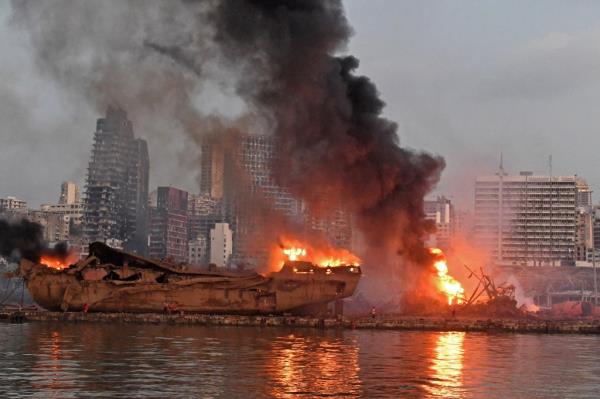The destroyed port of Beirut after the 2020 explosion.