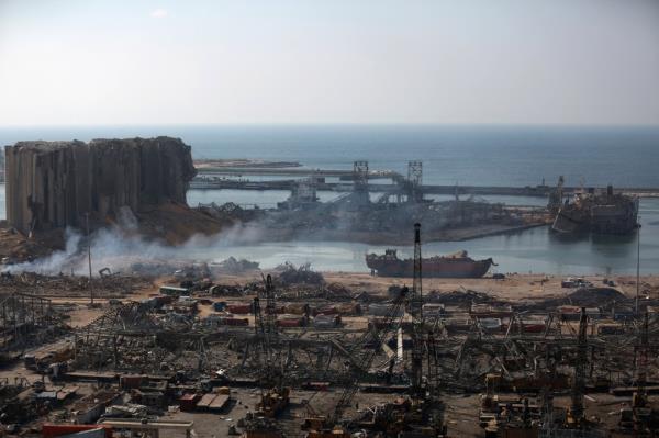 The destroyed port of Beirut after the 2020 explosion.